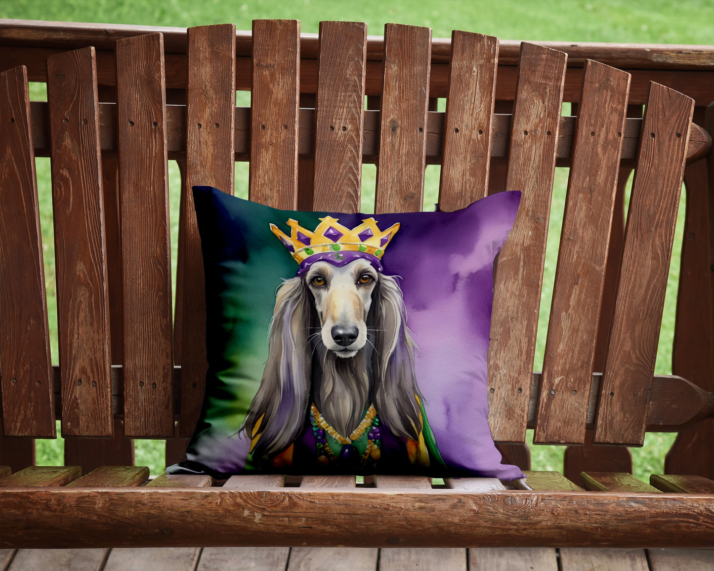 Afghan Hound King of Mardi Gras Throw Pillow