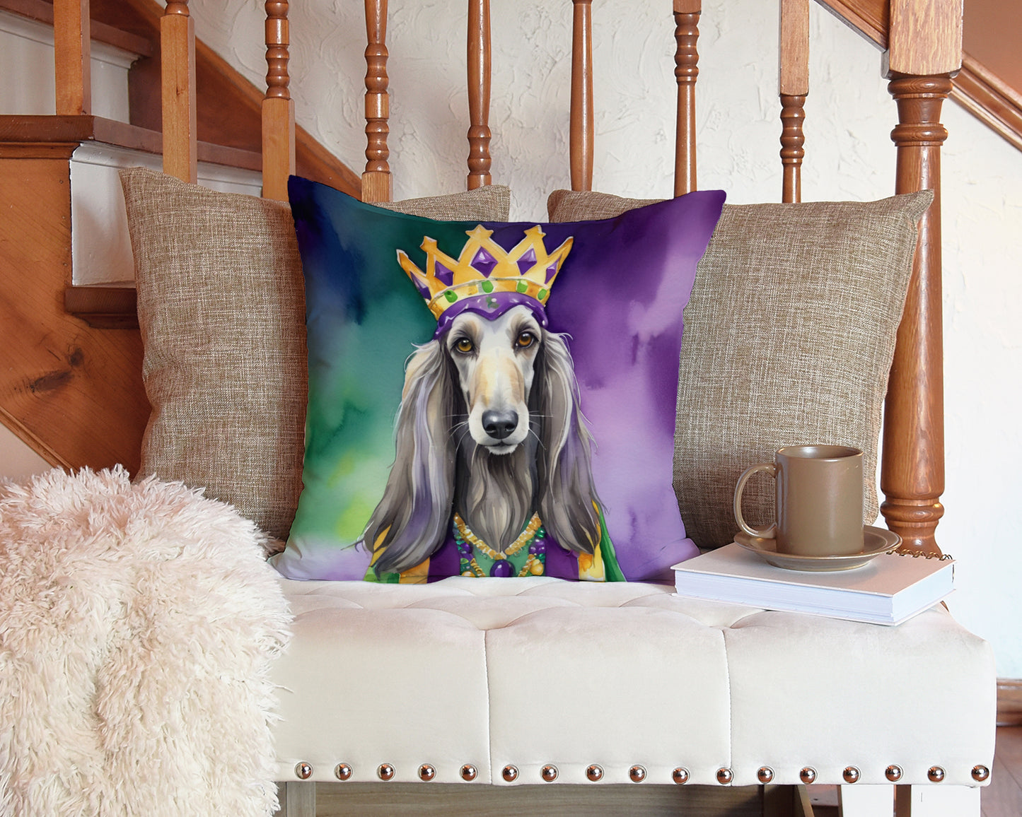 Afghan Hound King of Mardi Gras Throw Pillow