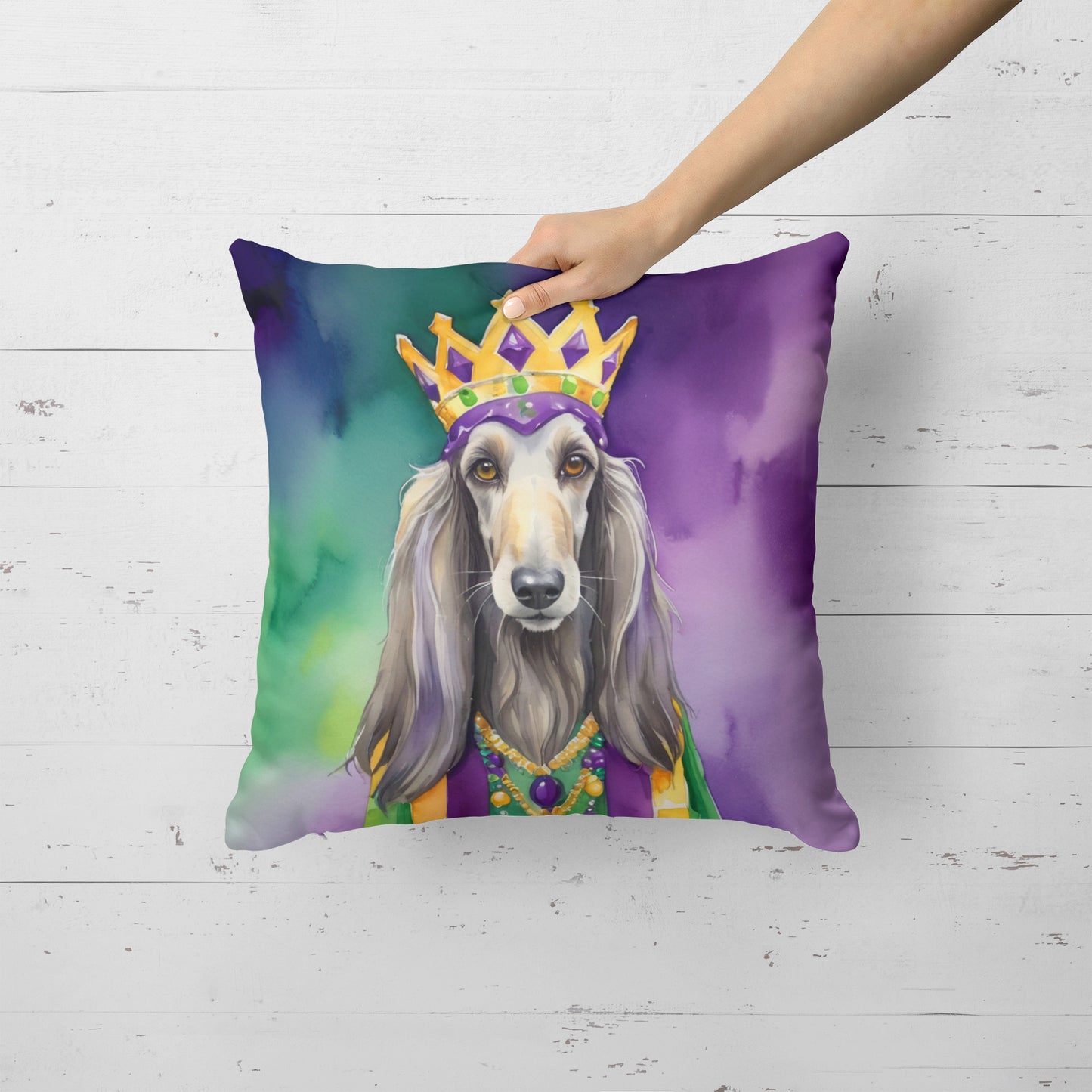 Afghan Hound King of Mardi Gras Throw Pillow