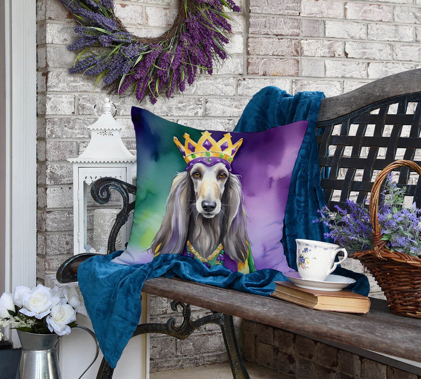 Afghan Hound King of Mardi Gras Throw Pillow