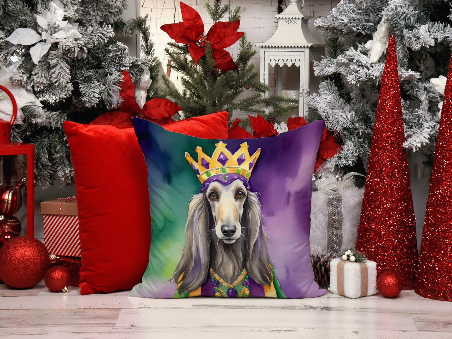 Afghan Hound King of Mardi Gras Throw Pillow