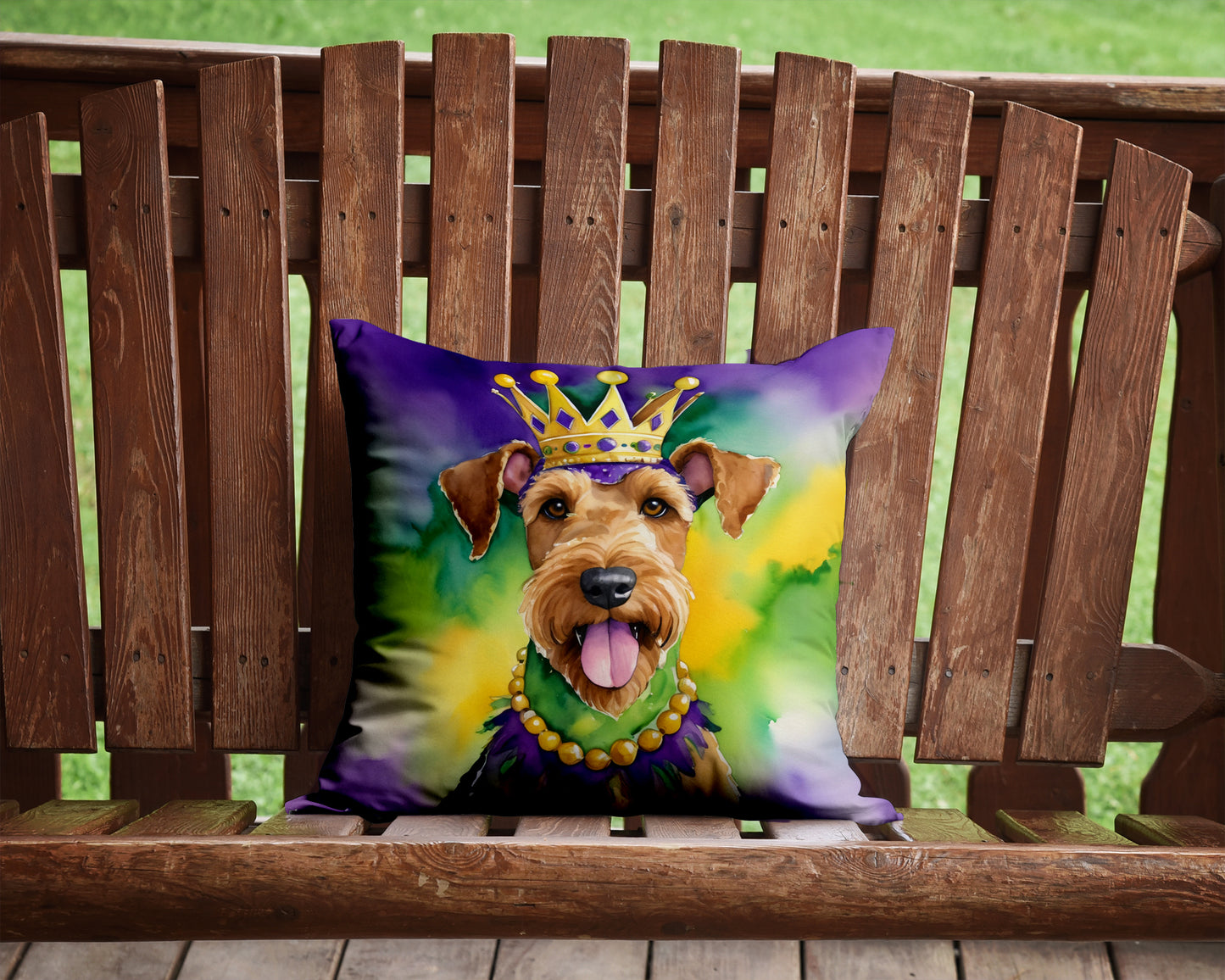 Airedale Terrier King of Mardi Gras Throw Pillow