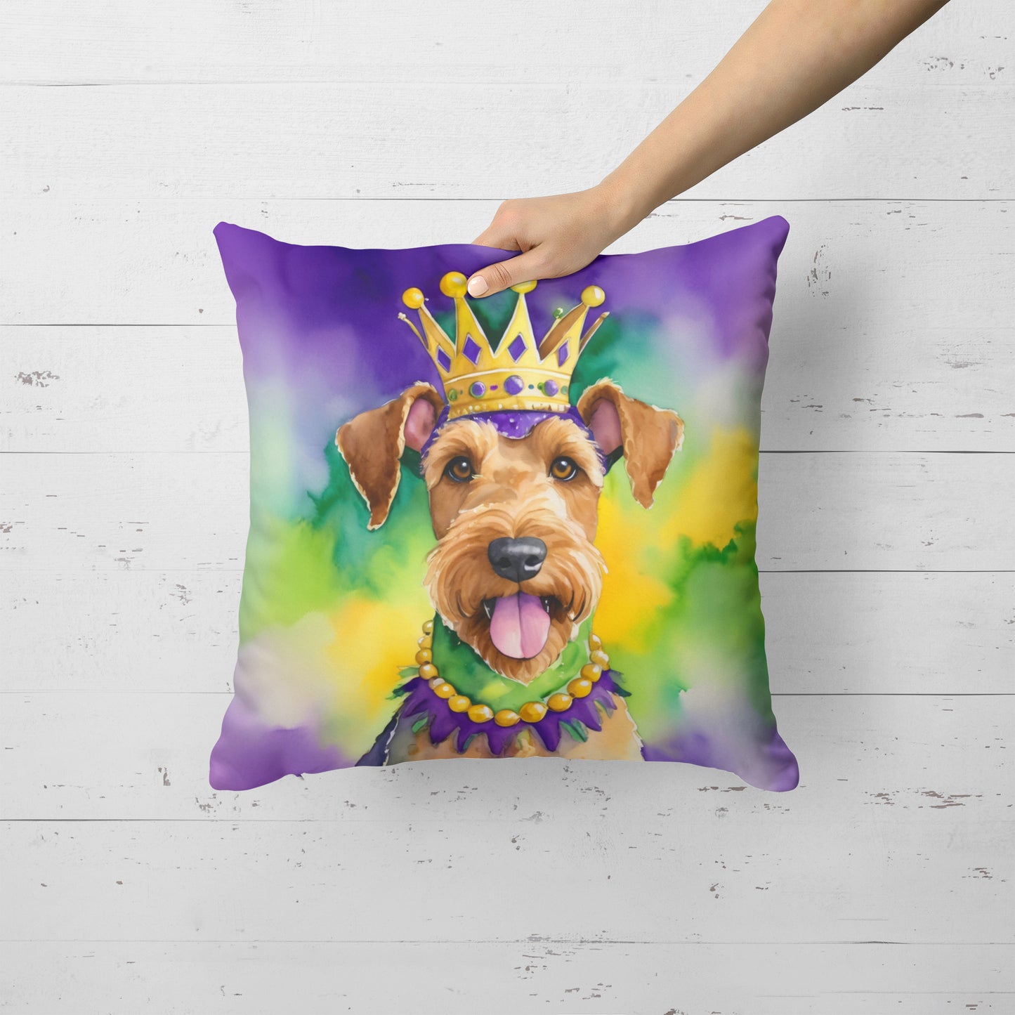 Airedale Terrier King of Mardi Gras Throw Pillow