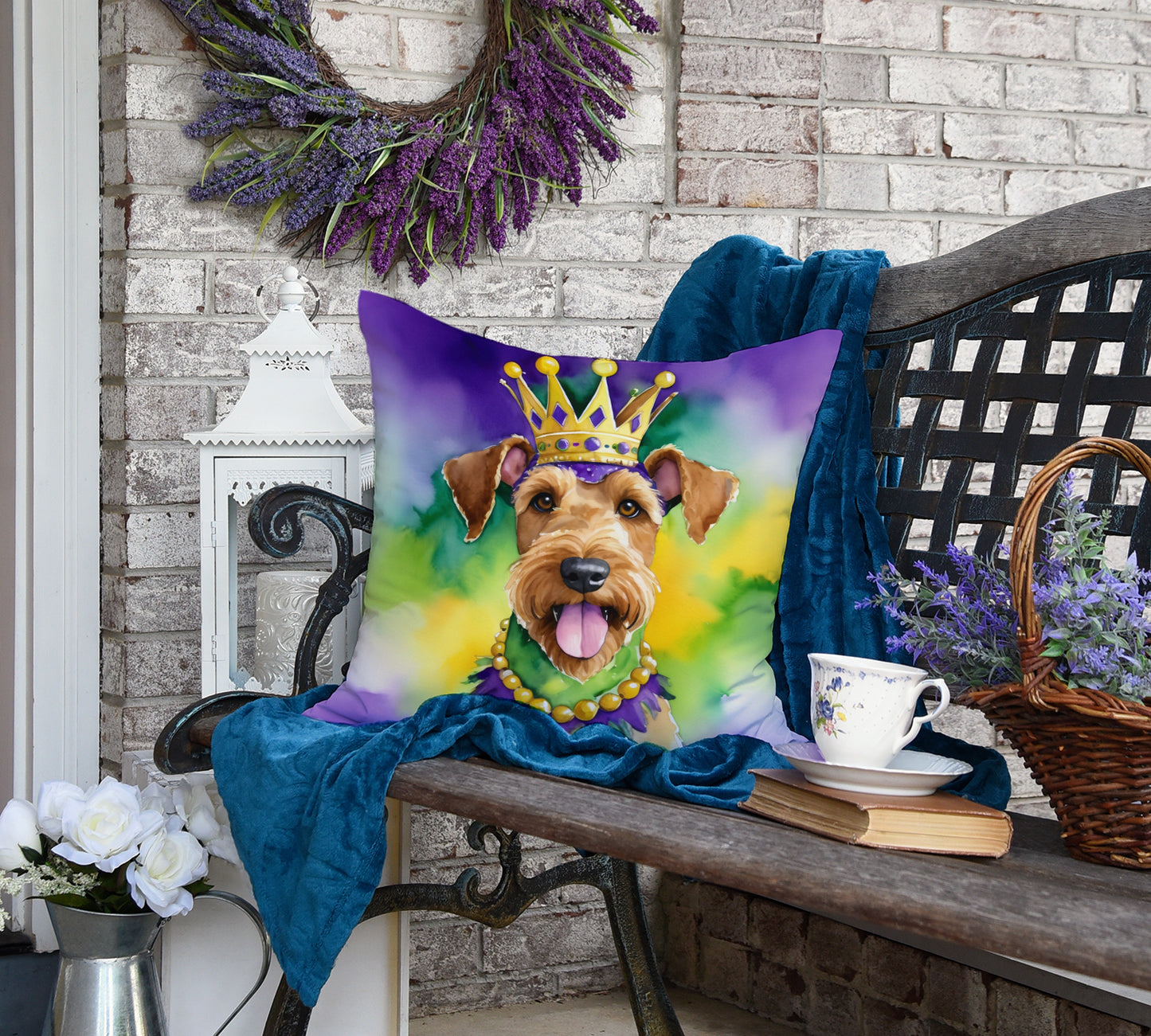 Airedale Terrier King of Mardi Gras Throw Pillow