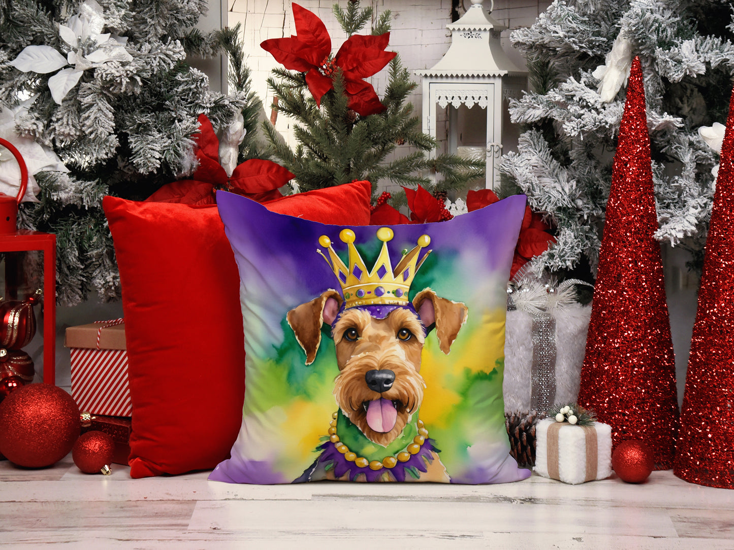 Airedale Terrier King of Mardi Gras Throw Pillow