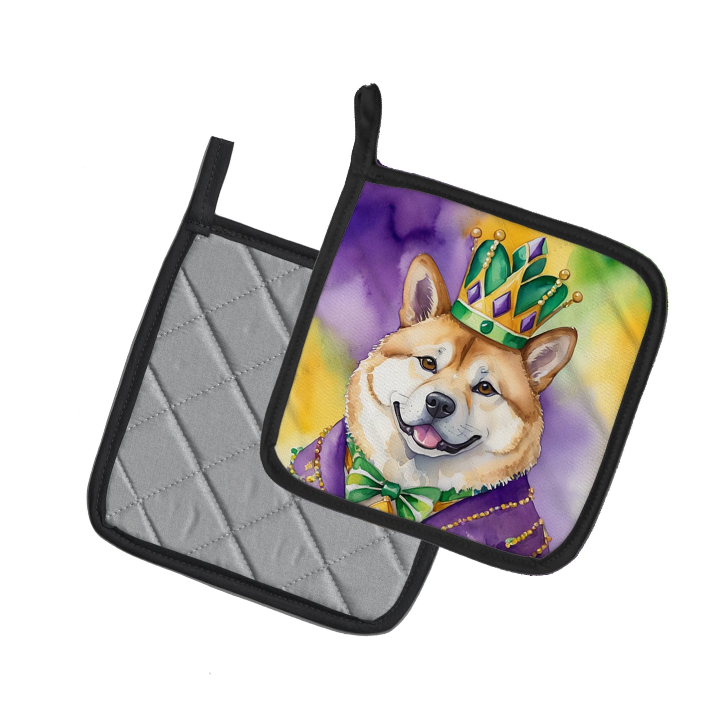 Akita King of Mardi Gras Pair of Pot Holders