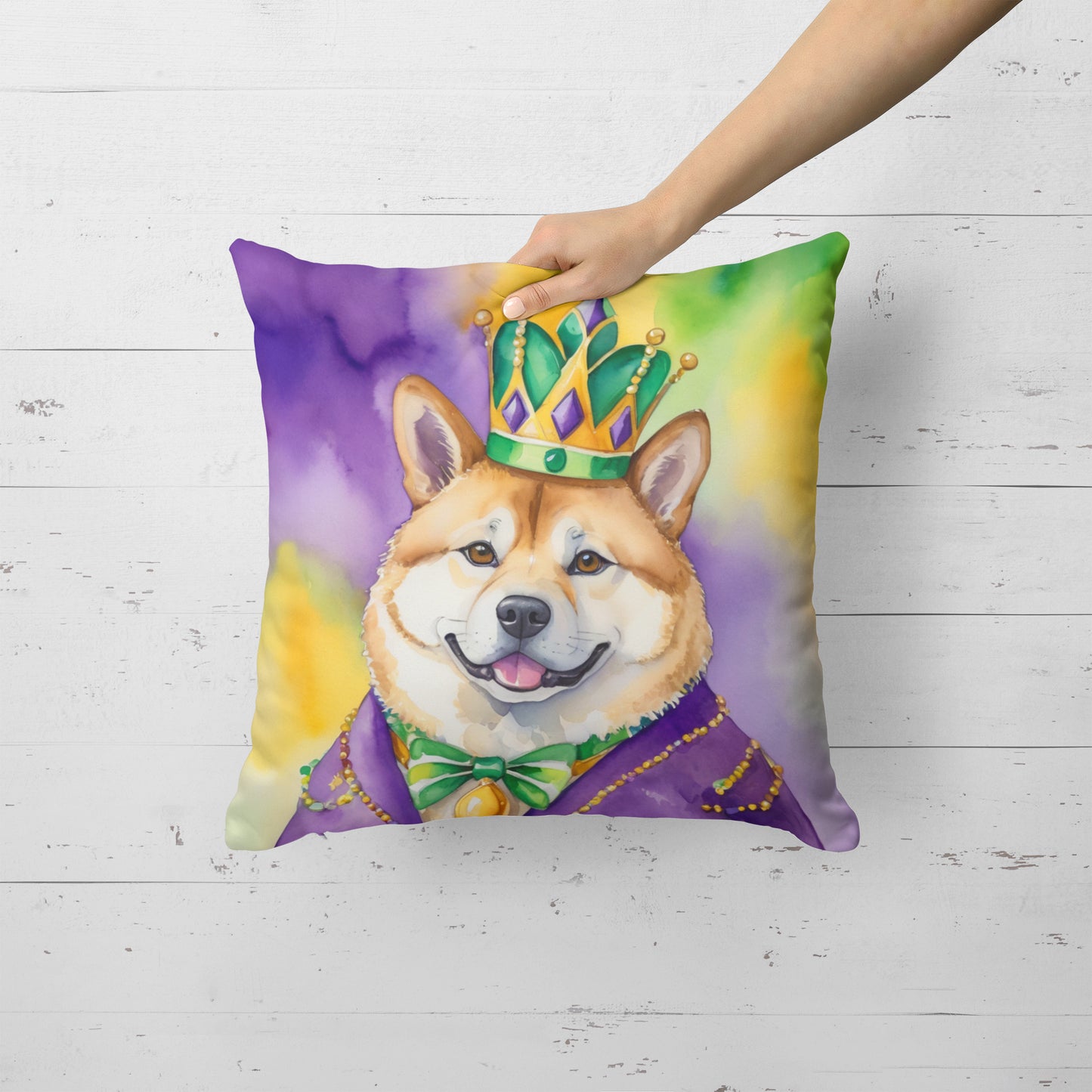 Akita King of Mardi Gras Throw Pillow