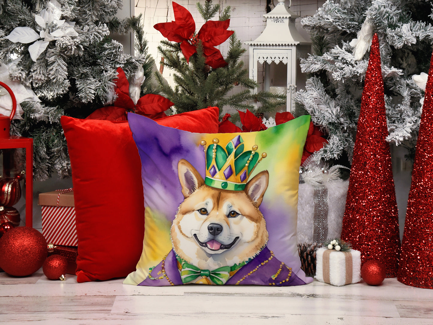 Akita King of Mardi Gras Throw Pillow