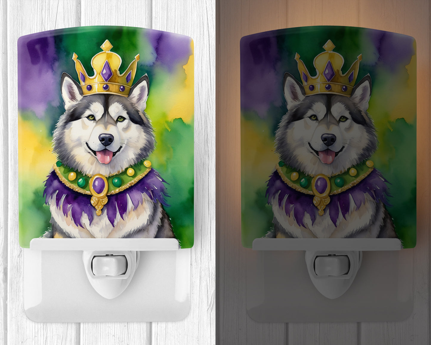 Alaskan Malamute King of Mardi Gras Ceramic Night Light