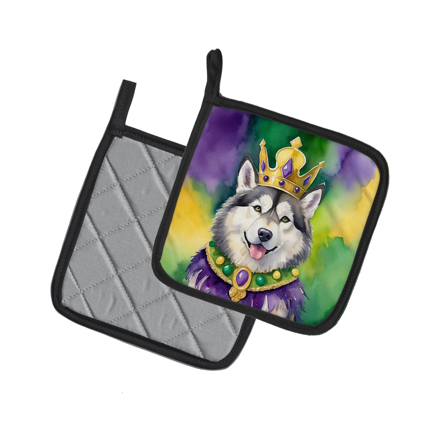 Alaskan Malamute King of Mardi Gras Pair of Pot Holders