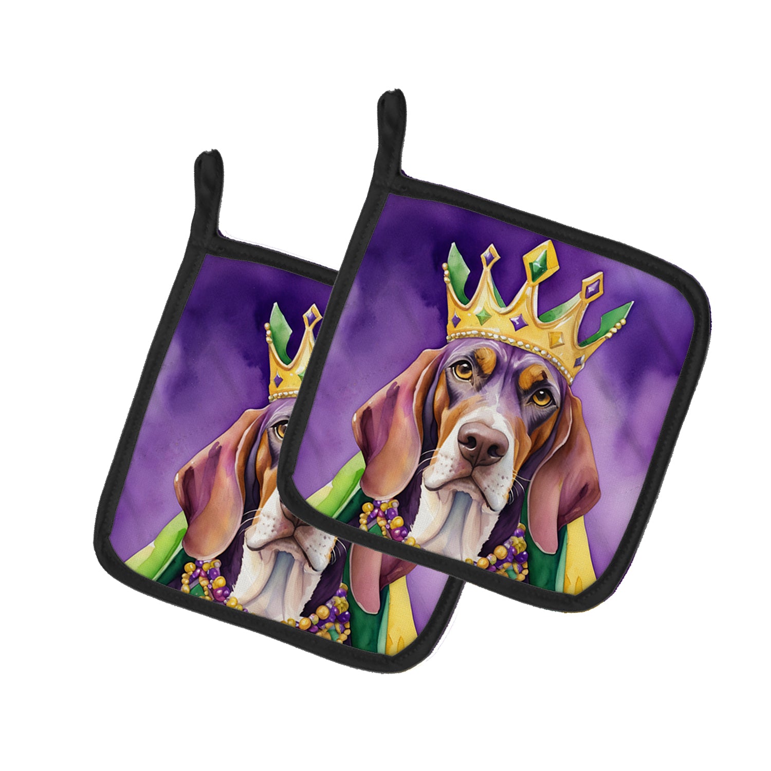 Buy this American English Coonhound King of Mardi Gras Pair of Pot Holders