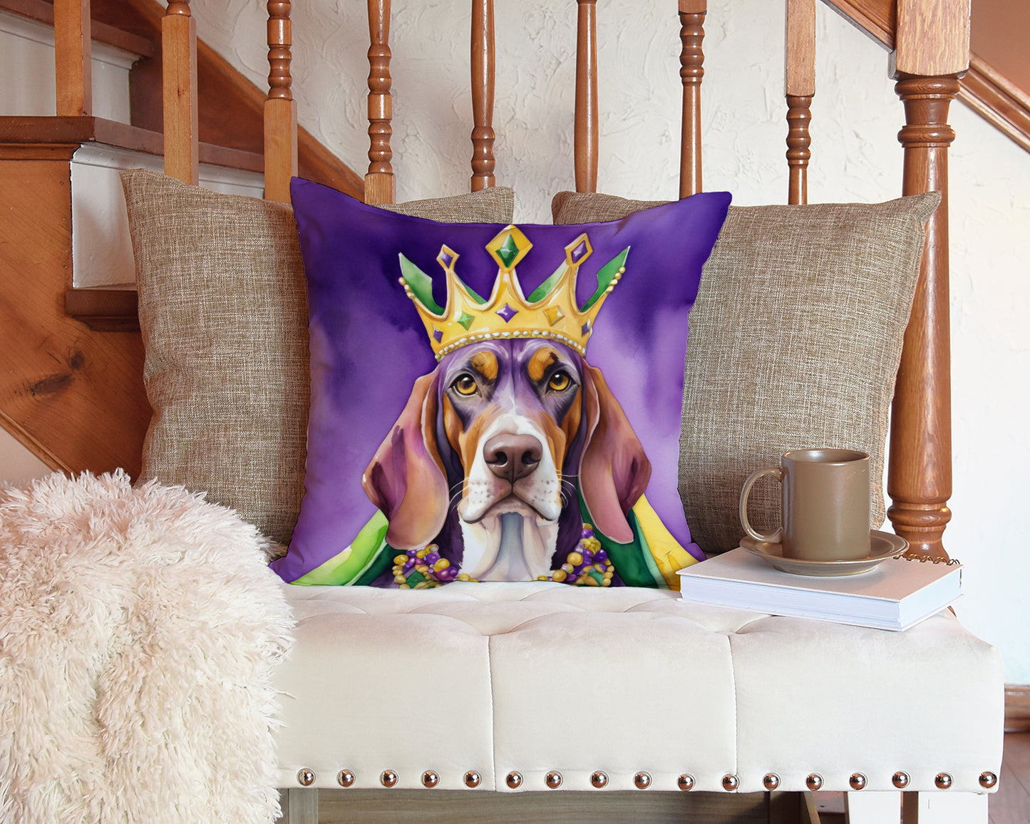 American English Coonhound King of Mardi Gras Throw Pillow