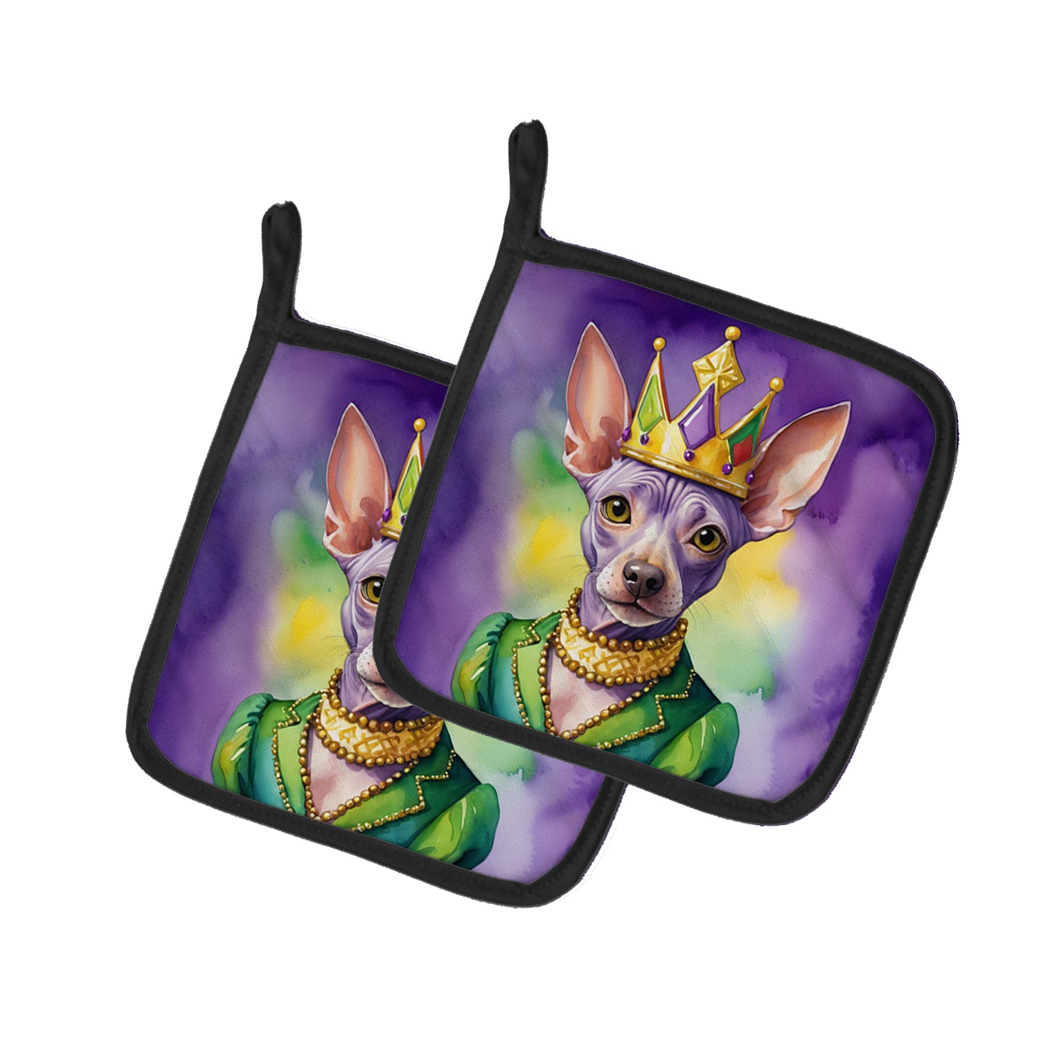 Buy this American Hairless Terrier King of Mardi Gras Pair of Pot Holders