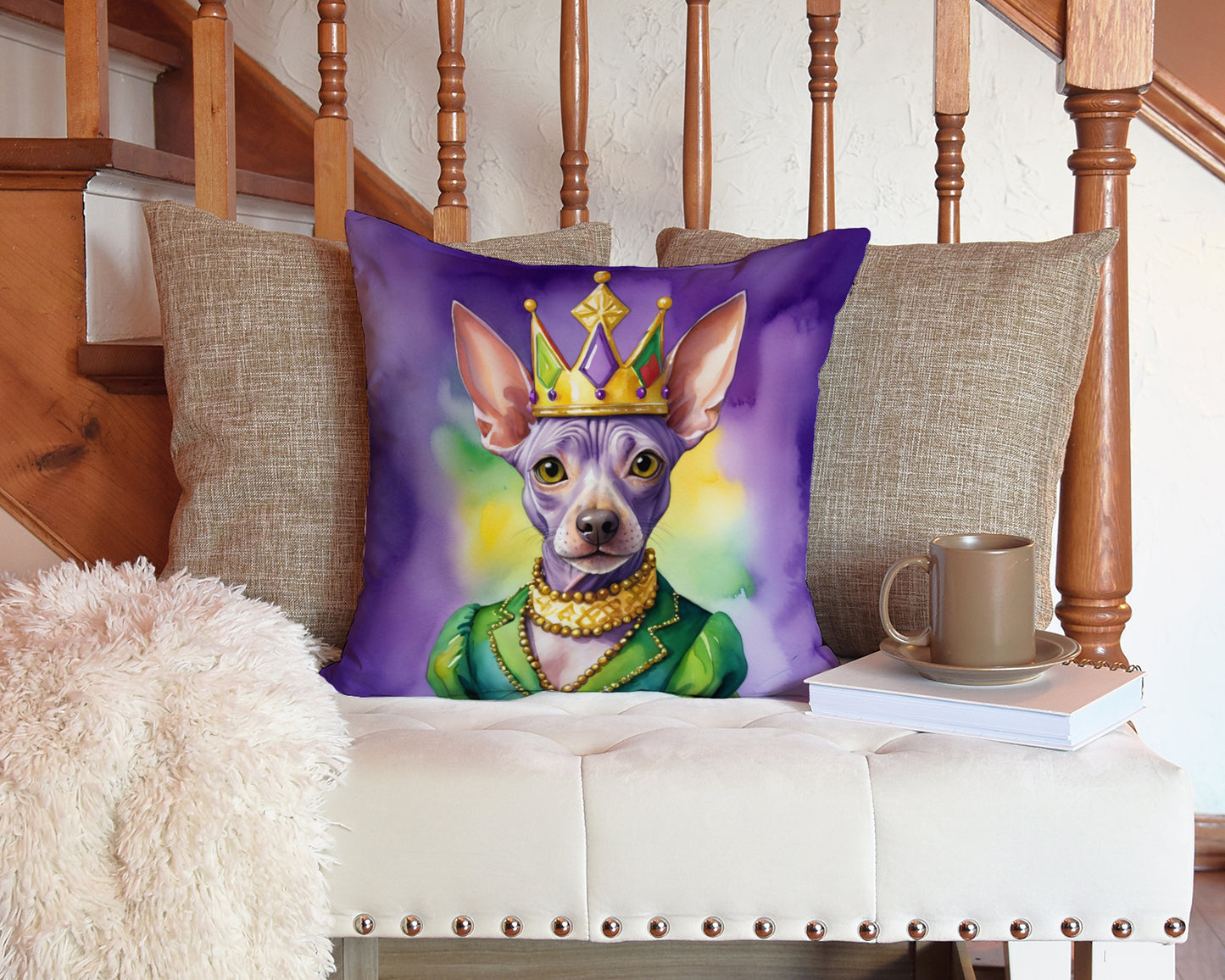 American Hairless Terrier King of Mardi Gras Throw Pillow