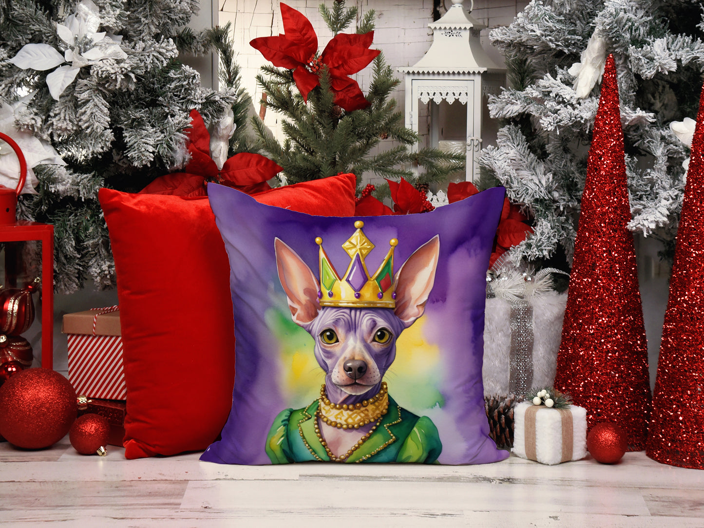 American Hairless Terrier King of Mardi Gras Throw Pillow