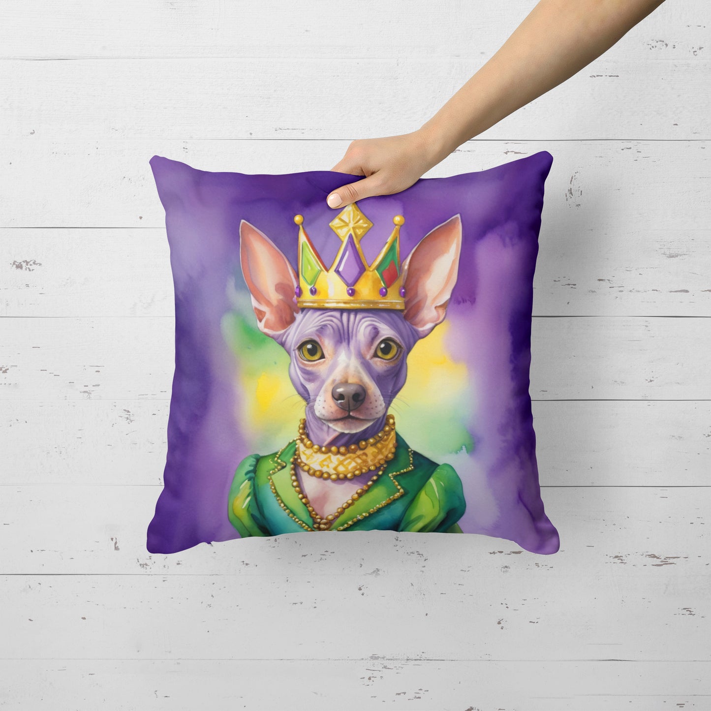 American Hairless Terrier King of Mardi Gras Throw Pillow