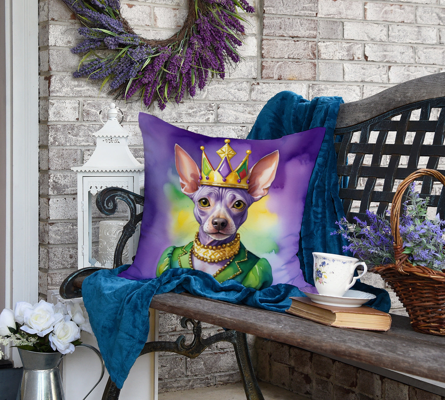 American Hairless Terrier King of Mardi Gras Throw Pillow