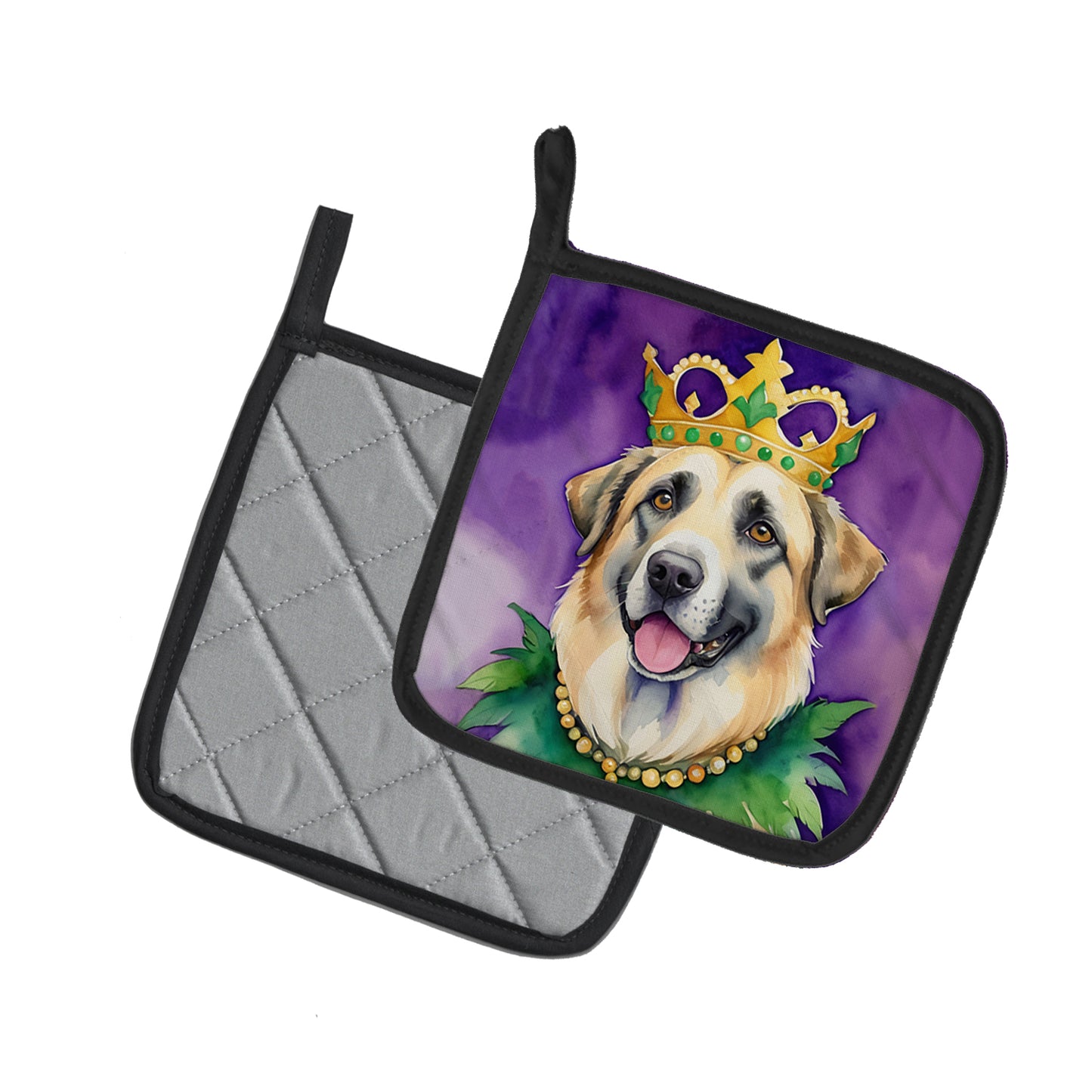 Anatolian Shepherd Dog King of Mardi Gras Pair of Pot Holders