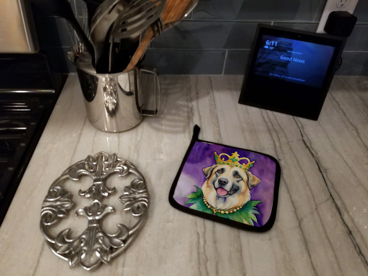 Anatolian Shepherd Dog King of Mardi Gras Pair of Pot Holders