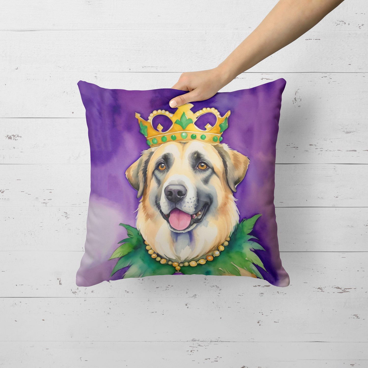 Anatolian Shepherd Dog King of Mardi Gras Throw Pillow