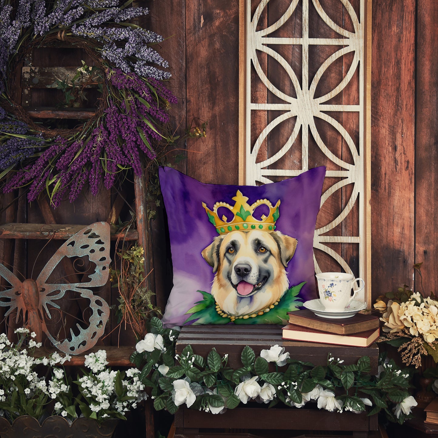 Anatolian Shepherd Dog King of Mardi Gras Throw Pillow