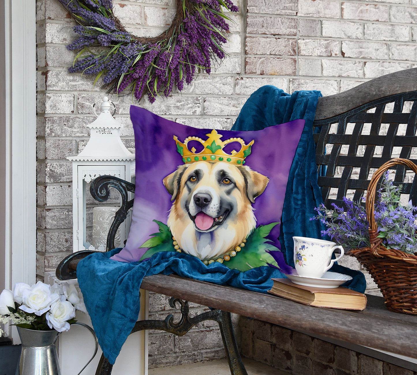 Anatolian Shepherd Dog King of Mardi Gras Throw Pillow