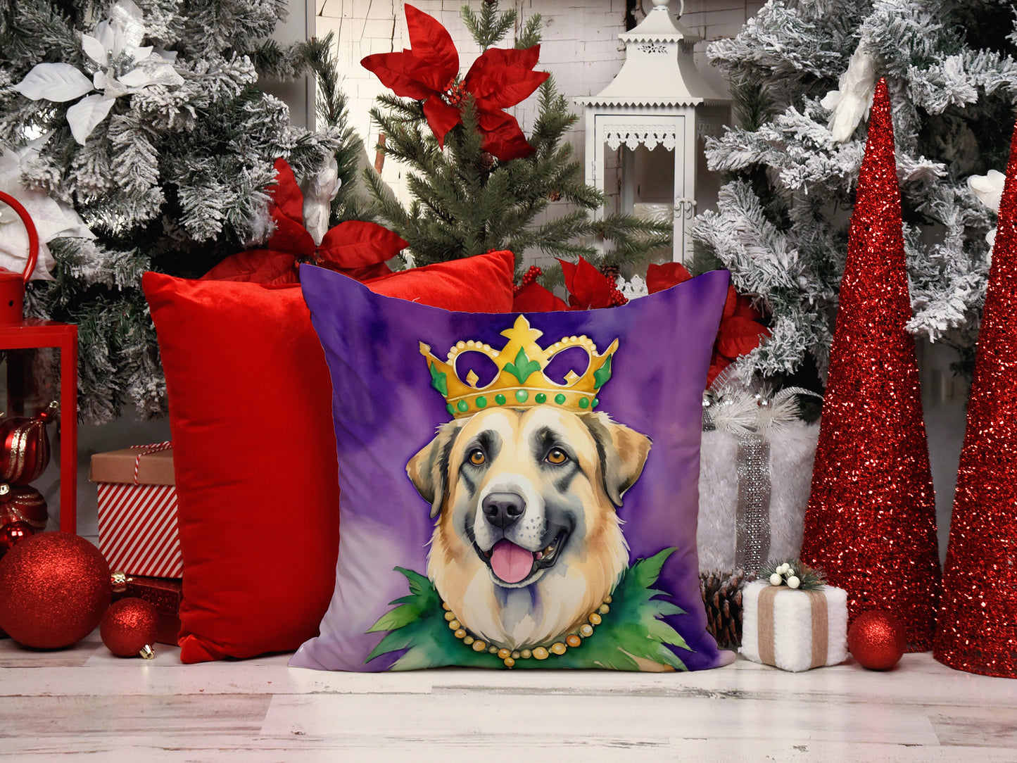 Anatolian Shepherd Dog King of Mardi Gras Throw Pillow