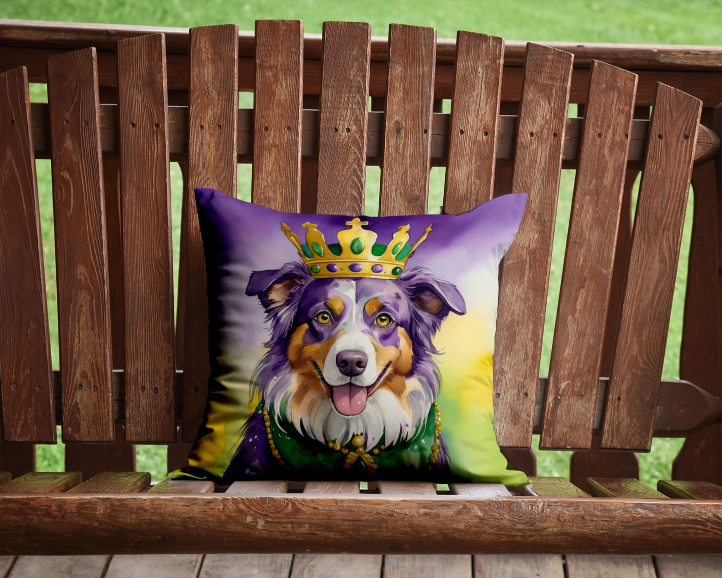 Australian Shepherd King of Mardi Gras Throw Pillow