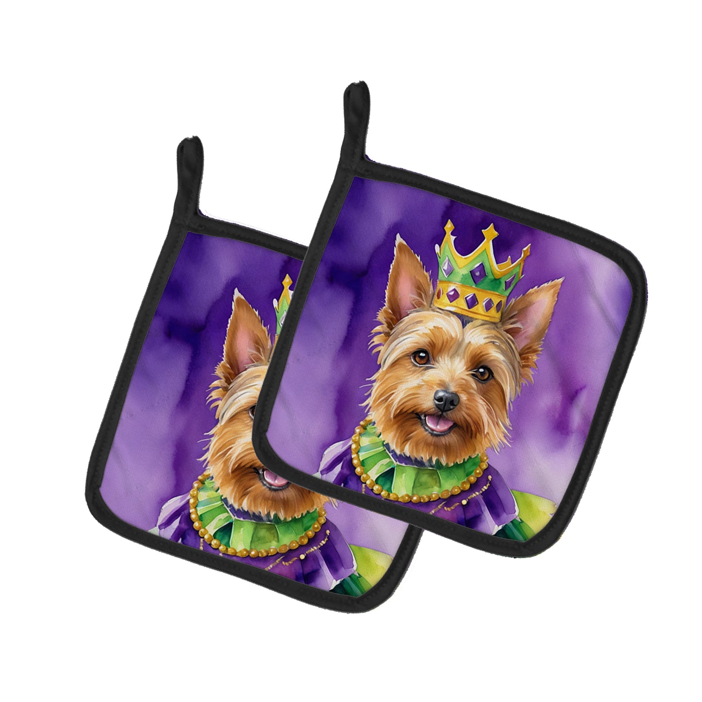 Buy this Australian Terrier King of Mardi Gras Pair of Pot Holders