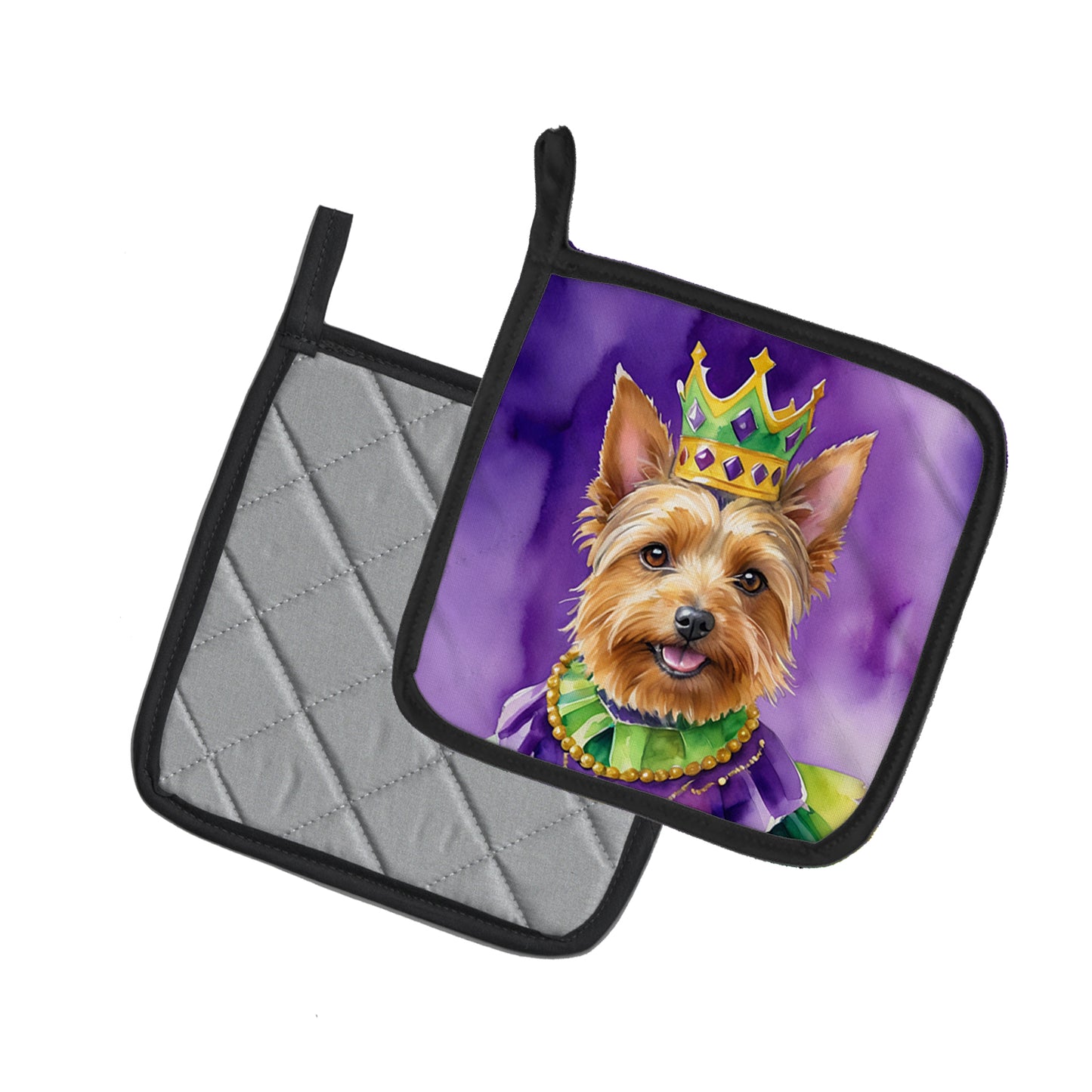 Australian Terrier King of Mardi Gras Pair of Pot Holders