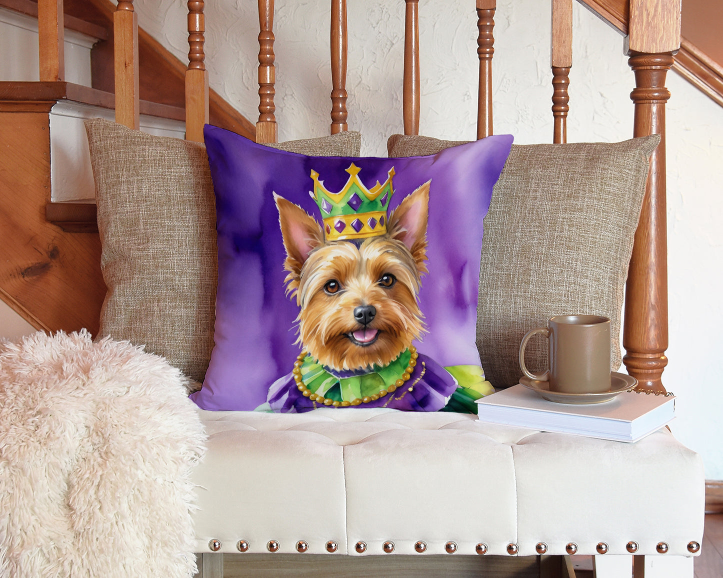 Australian Terrier King of Mardi Gras Throw Pillow