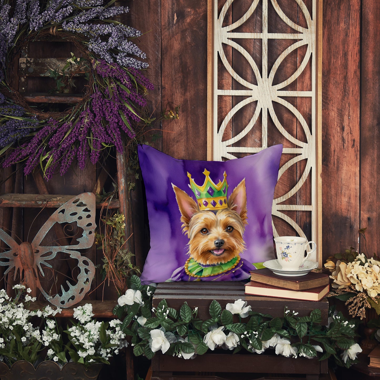 Australian Terrier King of Mardi Gras Throw Pillow