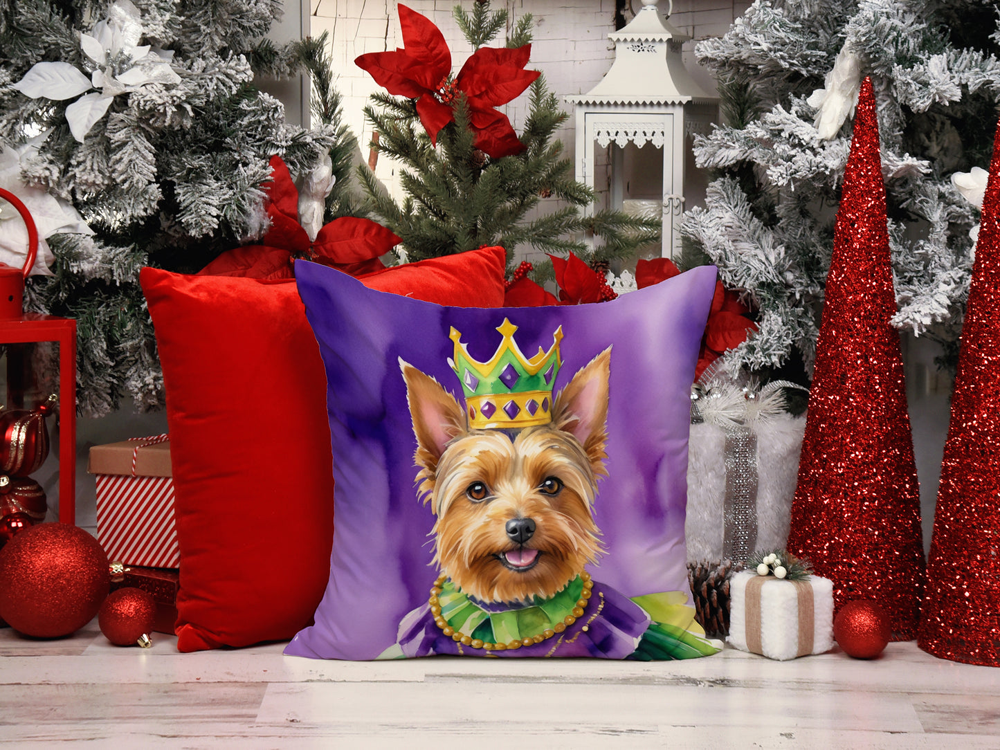 Australian Terrier King of Mardi Gras Throw Pillow