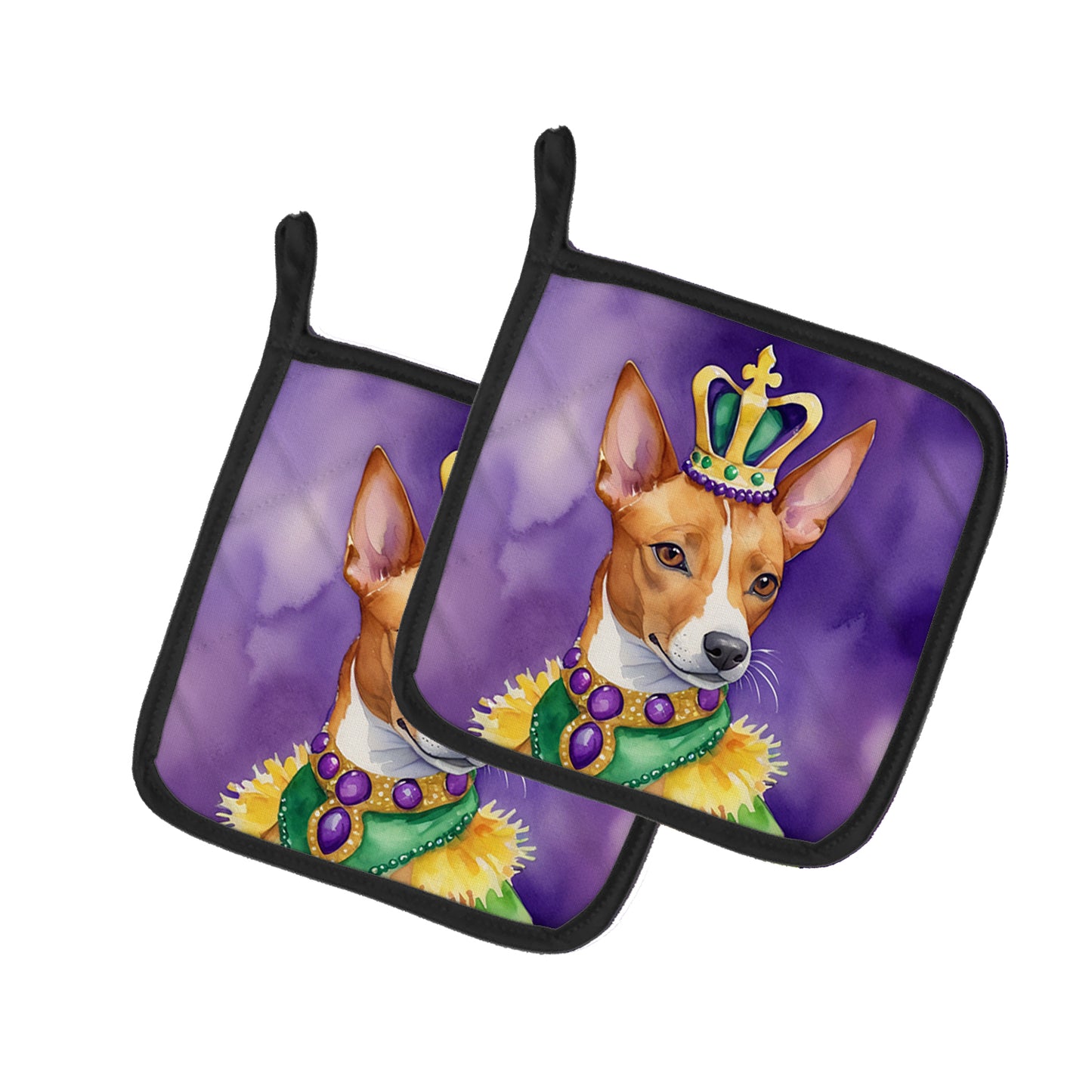 Buy this Basenji King of Mardi Gras Pair of Pot Holders