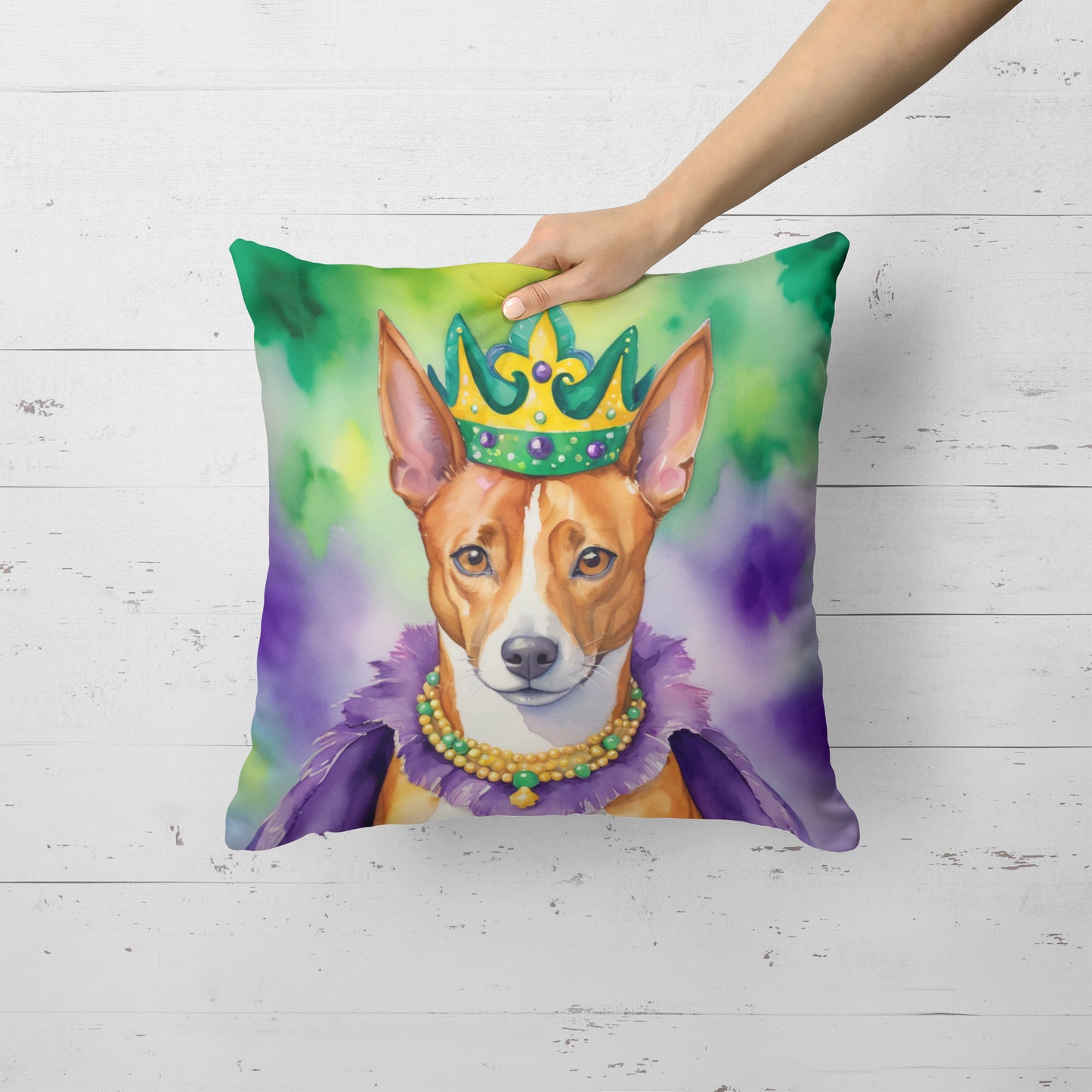 Basenji King of Mardi Gras Throw Pillow