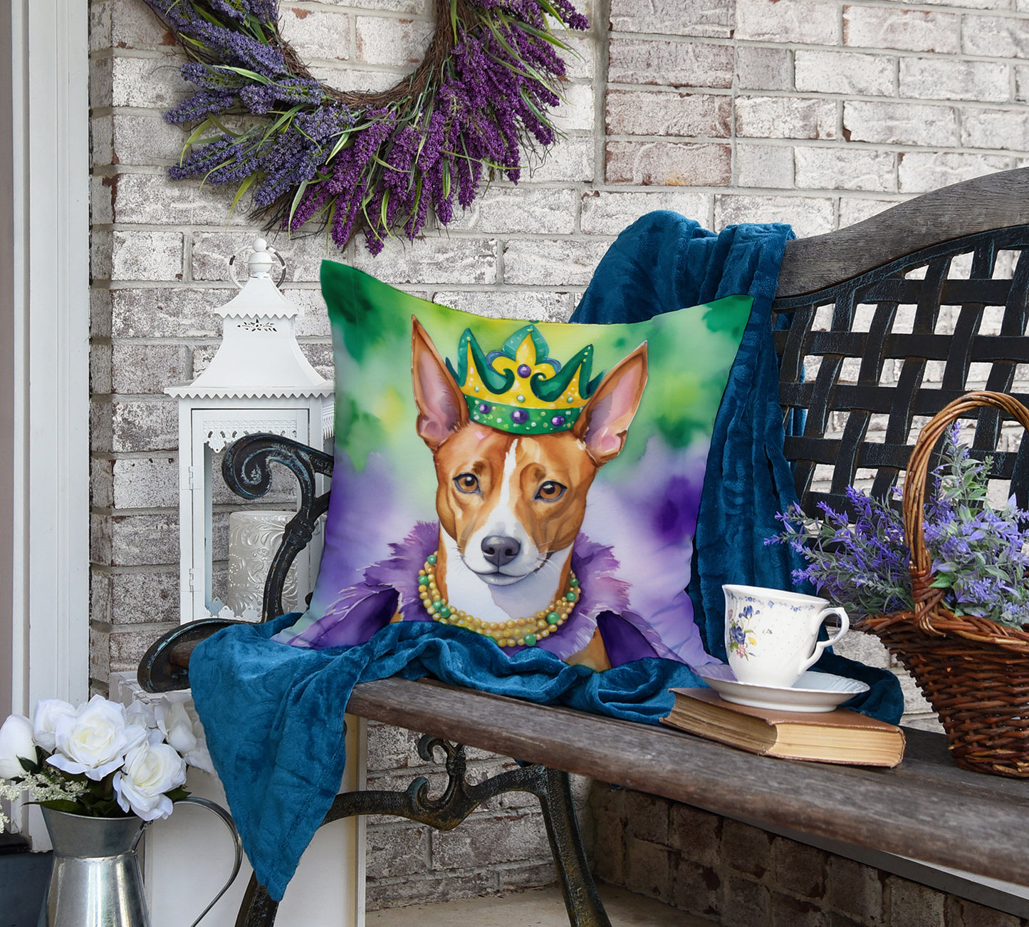 Basenji King of Mardi Gras Throw Pillow