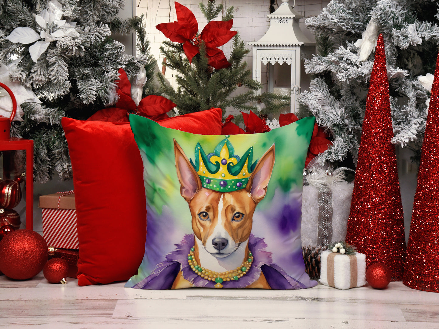 Basenji King of Mardi Gras Throw Pillow