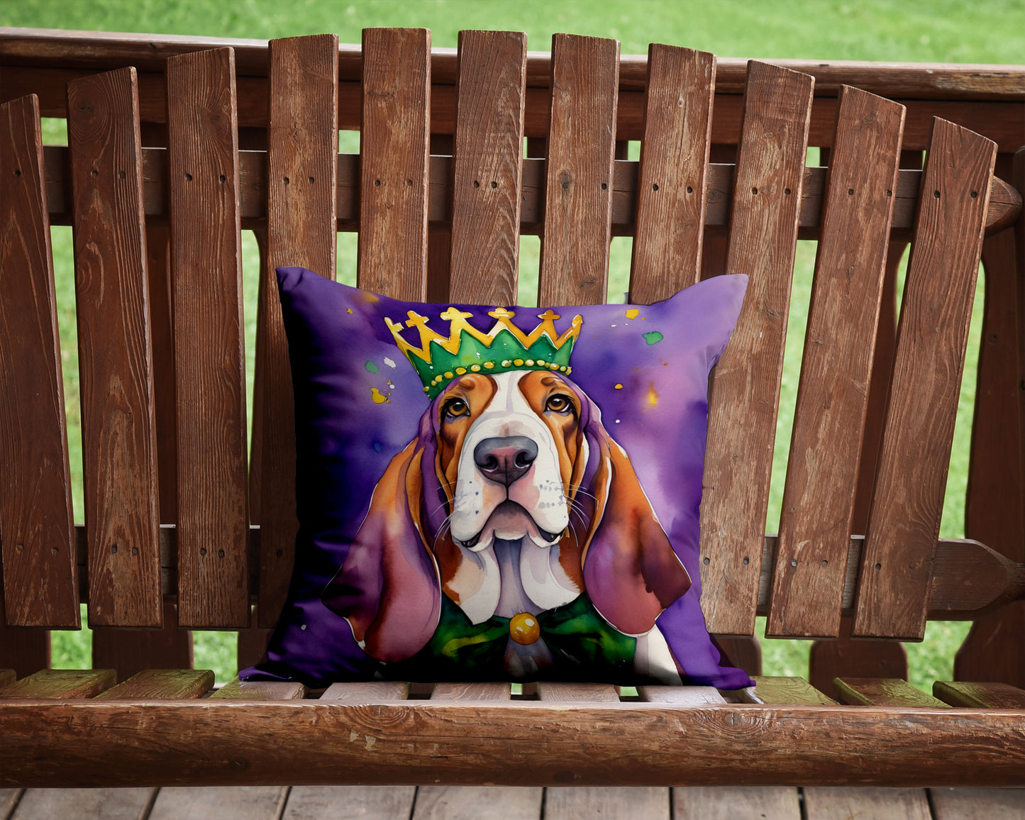 Basset Hound King of Mardi Gras Throw Pillow
