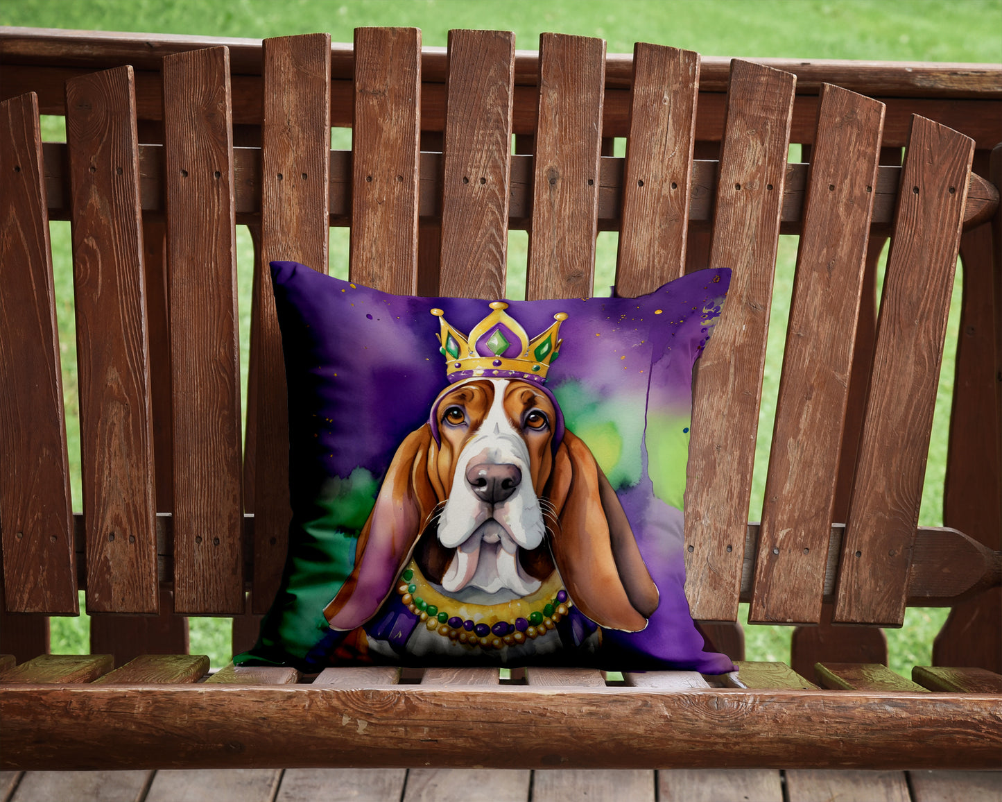 Basset Hound King of Mardi Gras Throw Pillow