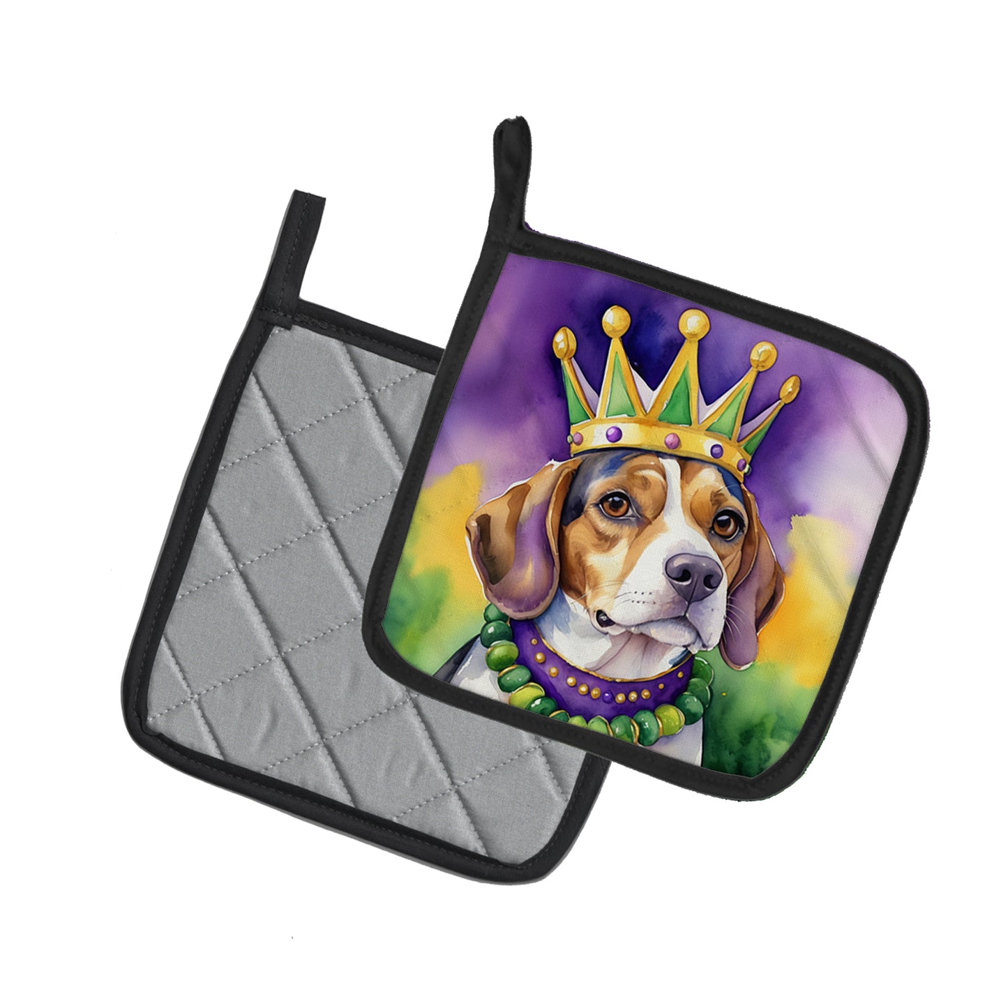 Beagle King of Mardi Gras Pair of Pot Holders