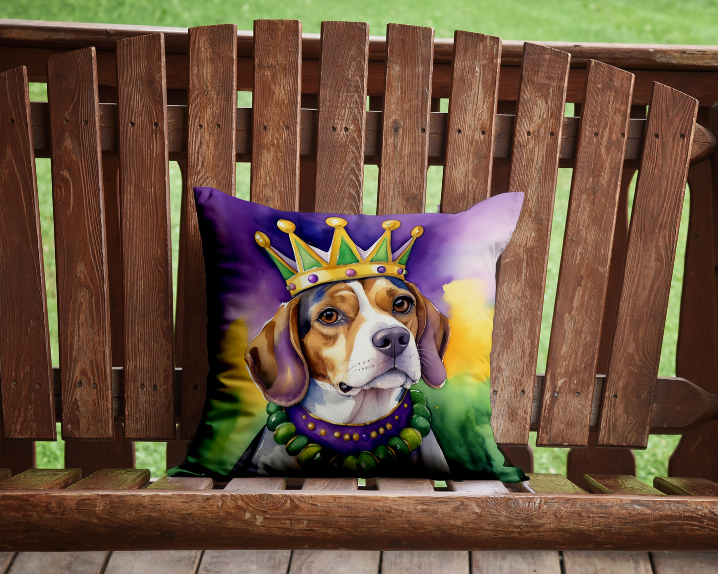 Beagle King of Mardi Gras Throw Pillow