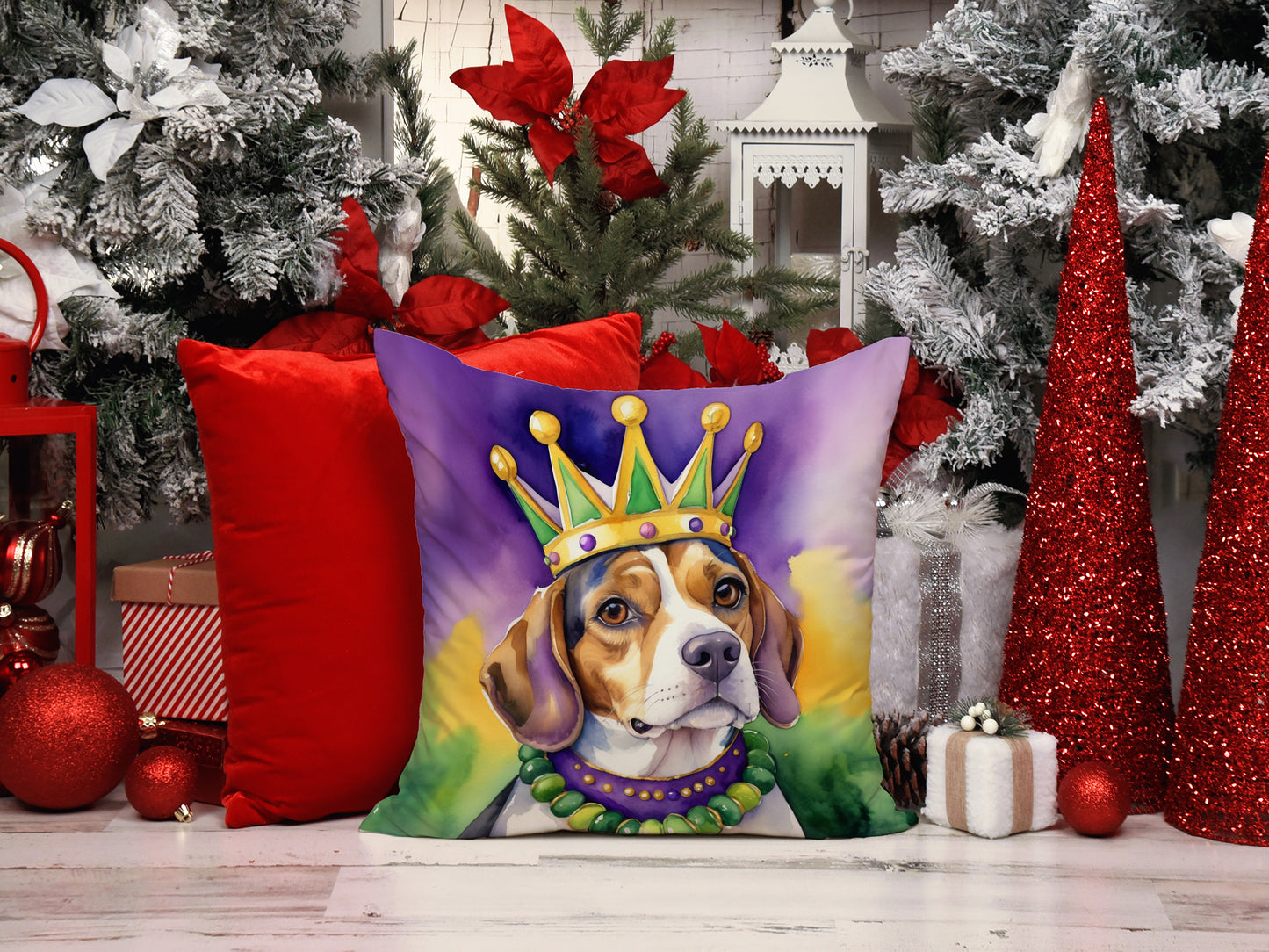 Beagle King of Mardi Gras Throw Pillow