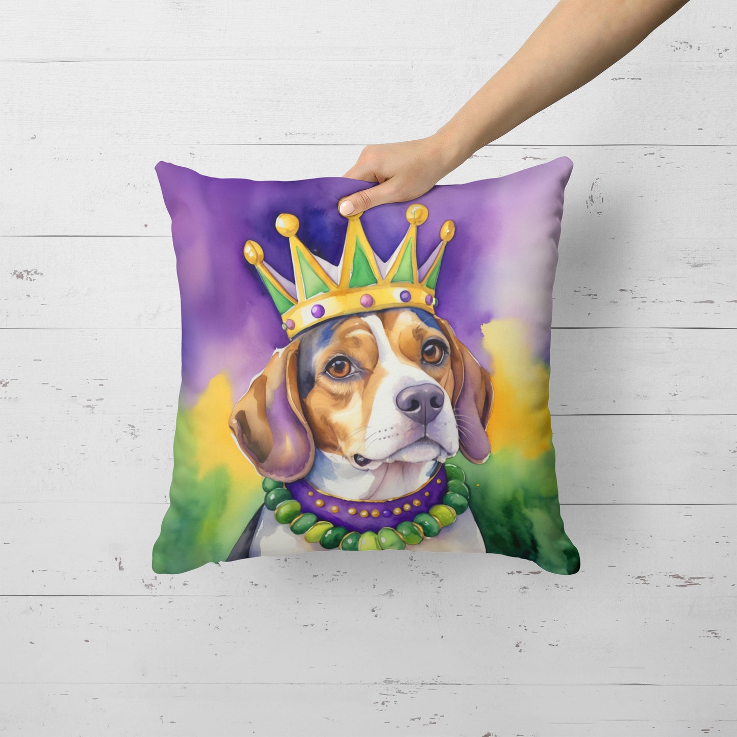 Beagle King of Mardi Gras Throw Pillow