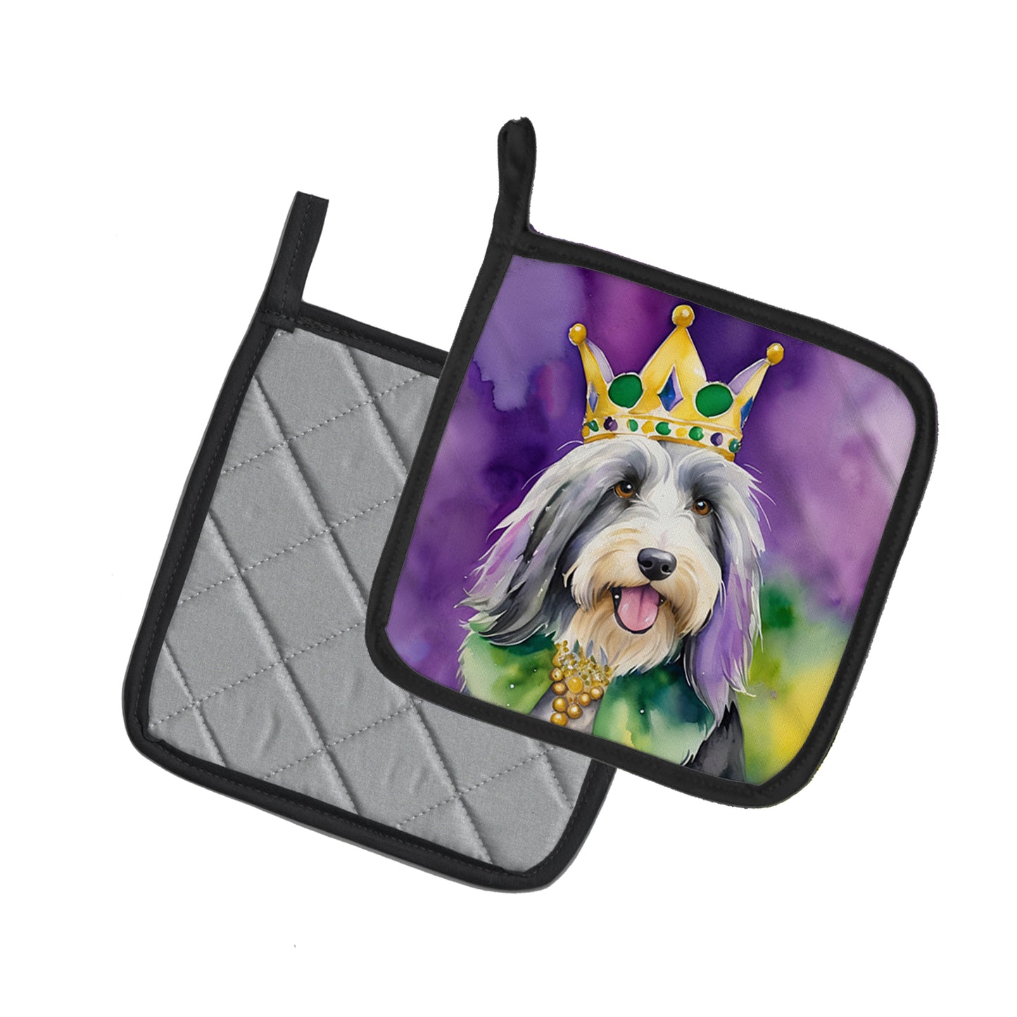 Bearded Collie King of Mardi Gras Pair of Pot Holders