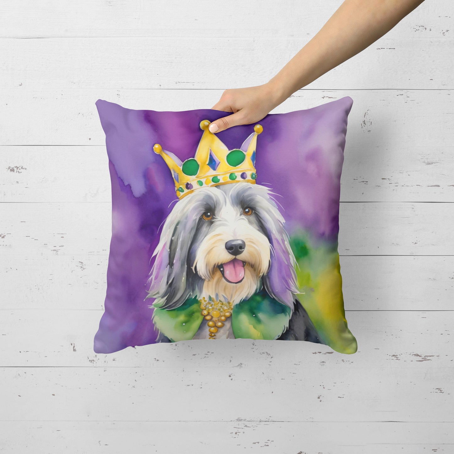 Bearded Collie King of Mardi Gras Throw Pillow