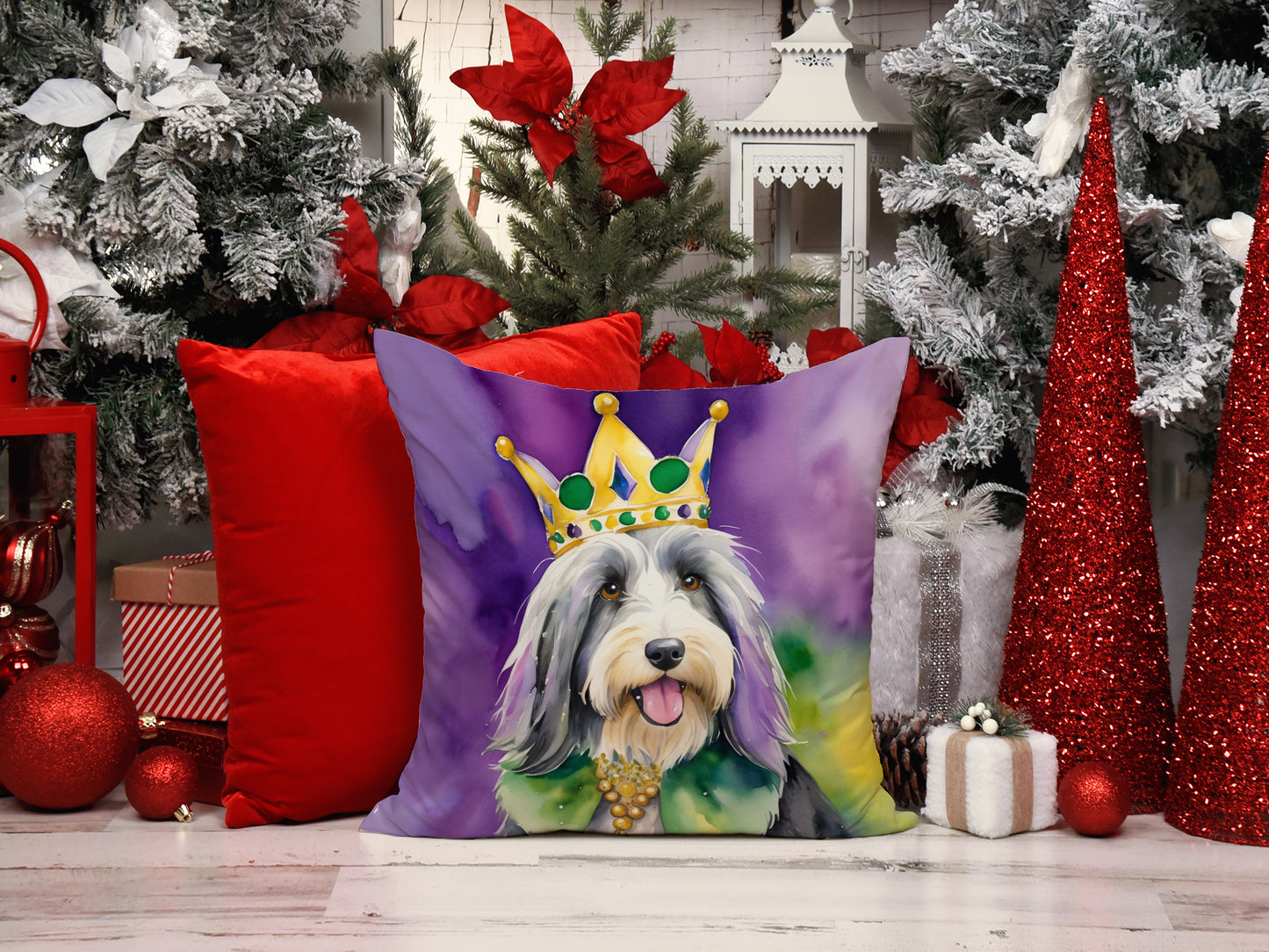 Bearded Collie King of Mardi Gras Throw Pillow