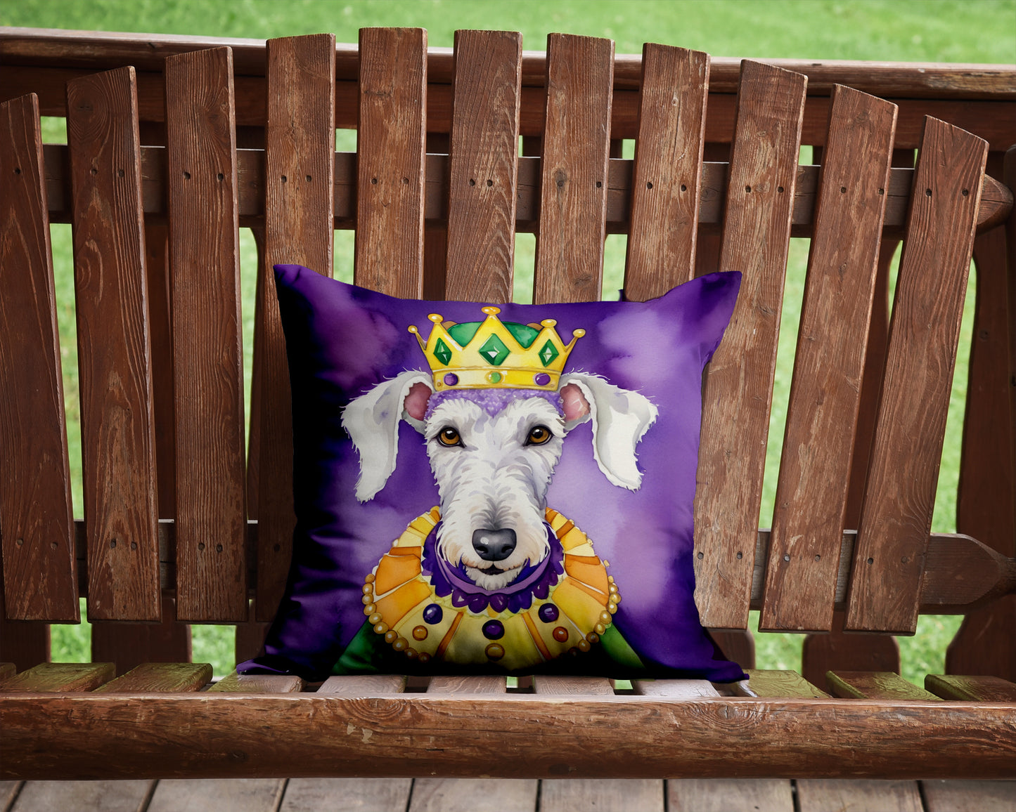 Bedlington Terrier King of Mardi Gras Throw Pillow