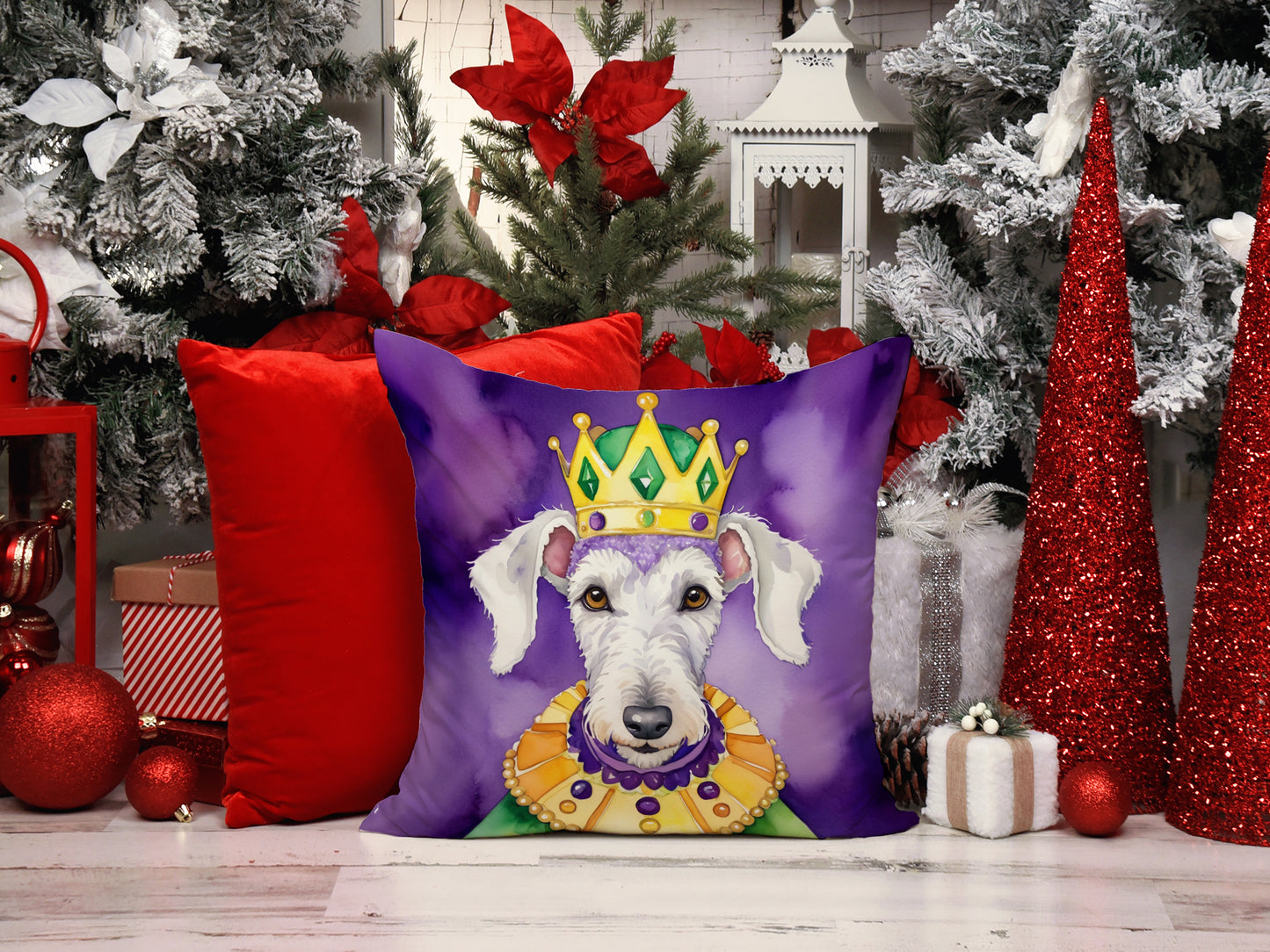 Bedlington Terrier King of Mardi Gras Throw Pillow