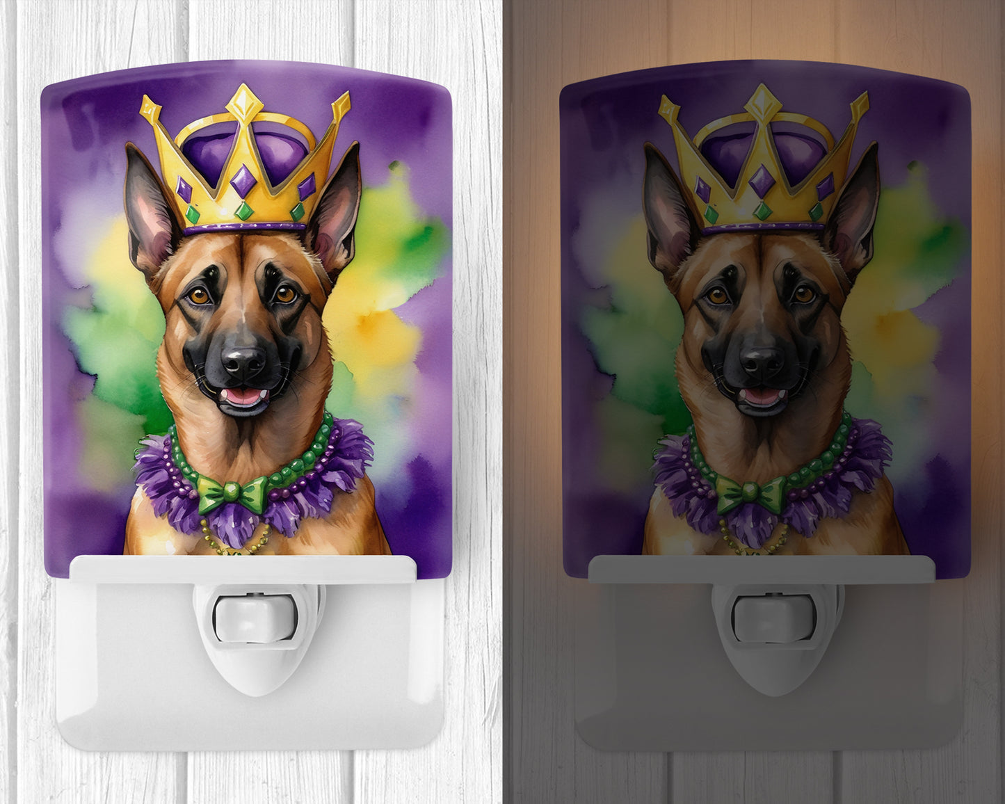 Belgian Malinois King of Mardi Gras Ceramic Night Light