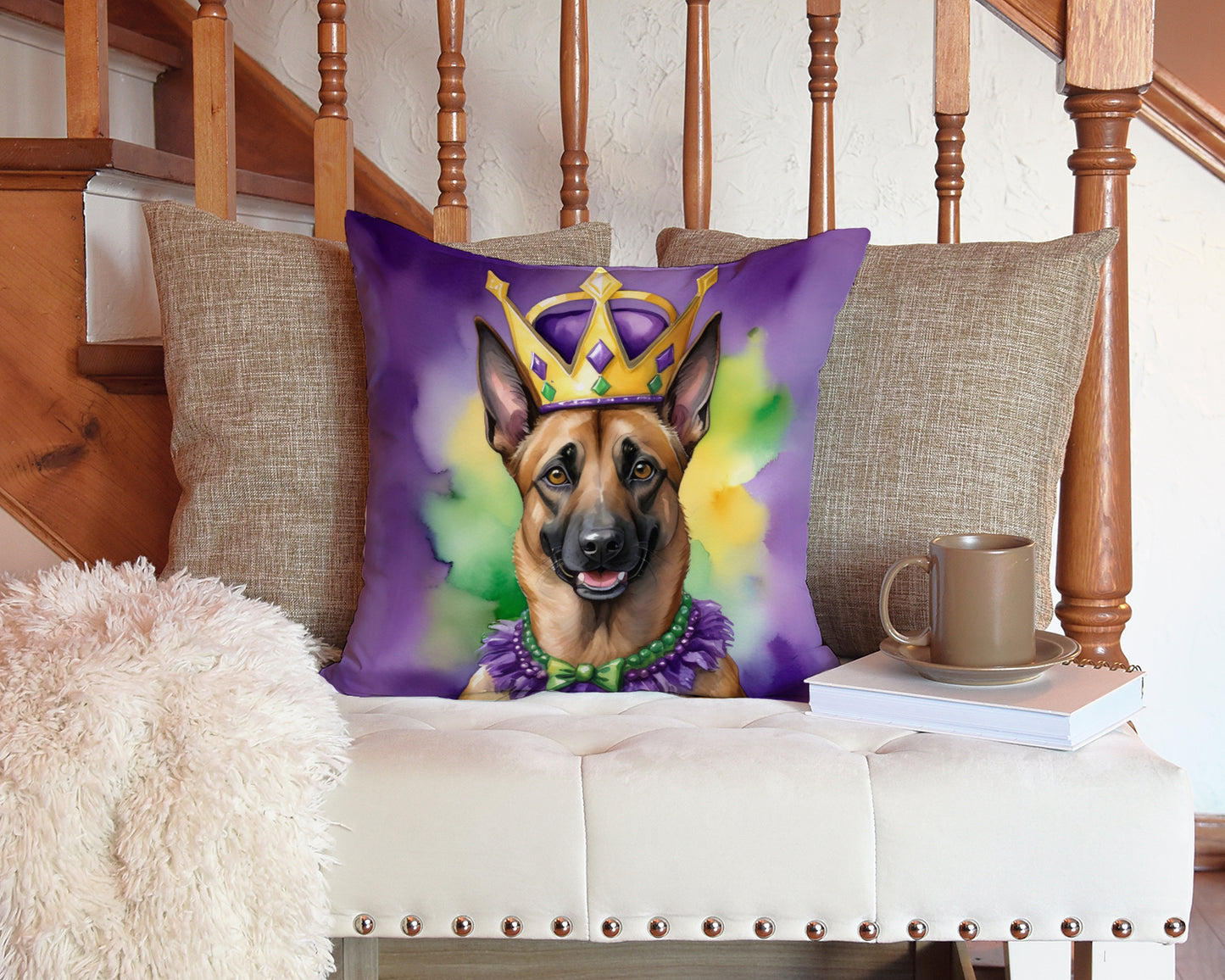 Belgian Malinois King of Mardi Gras Throw Pillow